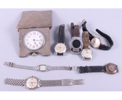 A gentleman's 9ct gold cased Accurist automatic wristwatch, a number of other gentleman's wristwatches and a leather cased tr