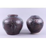A David Eeles studio pottery spherical vase, decorated coloured glazes, paper label to base, 10"