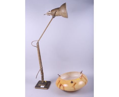 An Anglepoise lamp and an Art Deco marbled glass ceiling pendant