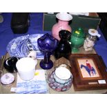 Four Copeland Spode "Italian" pattern salad crescents, three matching soup bowls and two stands, and