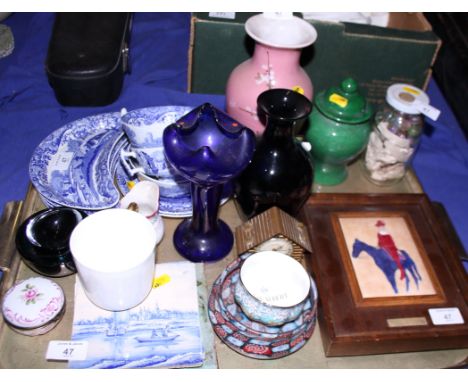 Four Copeland Spode "Italian" pattern salad crescents, three matching soup bowls and two stands, and other assorted decorativ