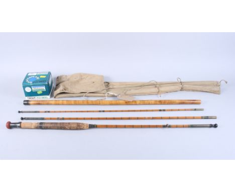 A split cane four-section fly fishing rod with spare top section and a Shakespeare Super Condex fly reel