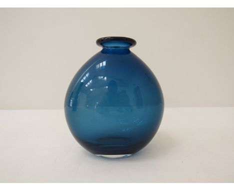 An Orrefors blue glass ovoid vase, signed, 14.5cm high 