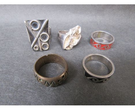 Lapponia style abstract silver ring with indistinct manufacturers mark 925s, a silver abstract design ring market silver EC, 