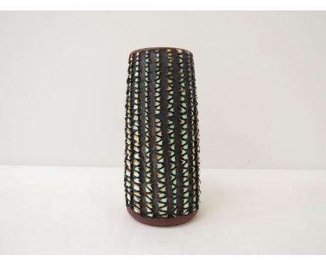 A Poole Pottery Atlantis range cylindrical vase by Catherine Connett, monogram to base.  20.5cm high