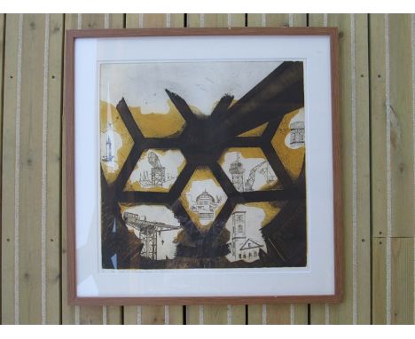 A framed and glazed lithograph, entitled 'Duskwoods hi on antique time at Pointhouse' unsigned work.  49cm x 49 cm 