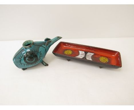 A Teberghien Pottery rectangular dish together with a Continental ceramic pourer 