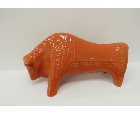 A Habitat ceramic bull in Bitossi style with orange glaze. 15cm x 31cm