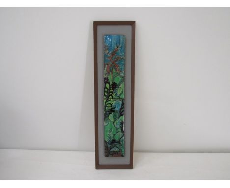 An enamel on metal framed abstract picture on two panels, 46cm x 8cm 
