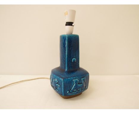 A 1960's Royal Copenhagen blue glazed pottery table lamp.  No 21702 and indistinct signature to base.  32cm to top of light f