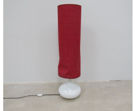 A white glass onion form floor lamp with original red shade 