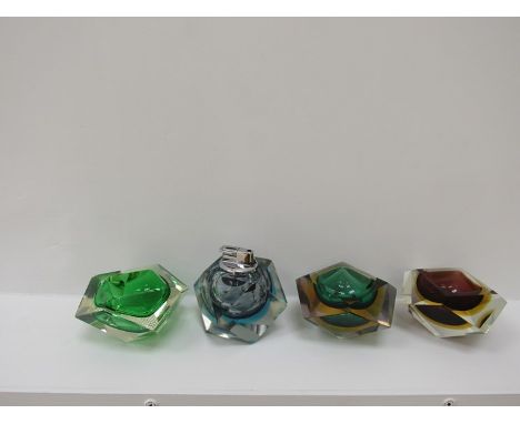 A Murano sommerso glass lighter and three bowls