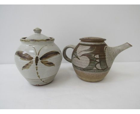 Ara Cardew lidded jar and David Gundry larger teapot.  Tallest 22cm 