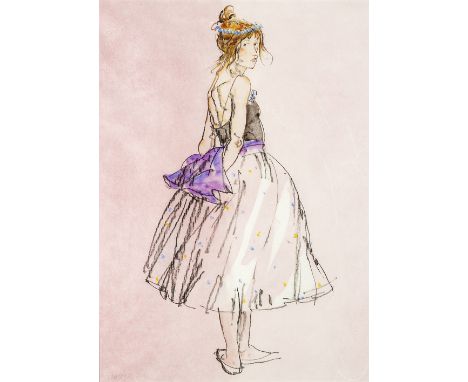 Donald Hamilton Fraser (1929-2009)  'Dancer in mauve sash' mixed media, signed and dated 1991, lower left  63cm x 43cm  Prove