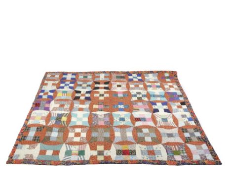Vintage patchwork quilt  with bird of paradise binding and backing  186cm wide x 206cm long 