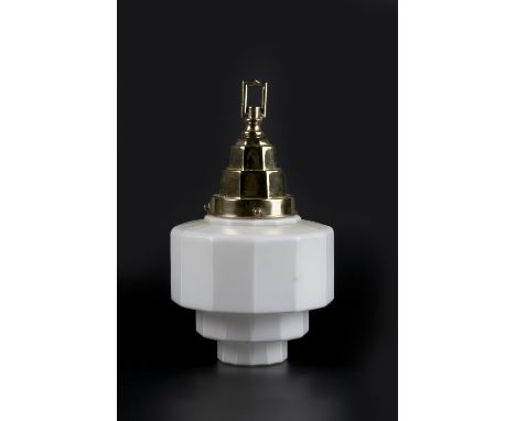 Early 20th Century  ceiling light fitting, with white glass stepped shade  35cm overall 