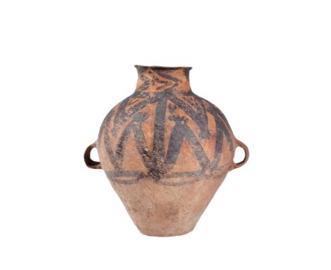 A Chinese painted pottery two-handled jar, Neolithic period, Majiayao Culture, Machang Type, mid to late 3rd millennium BCE, 