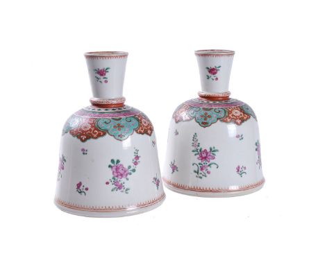 A pair of Chinese export 'Famille Rose' Hookah bases, late Qianlong to Jiaqing, made for the Indian market, painted in bright