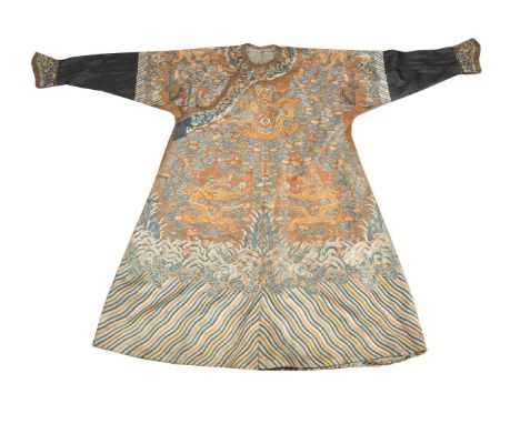 A Chinese Imperial chestnut silk-ground embroidered dragon robe, Jifu, worn by a high rank prince of the court of Daoguang, c