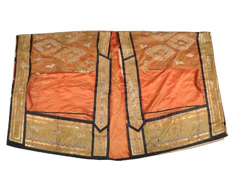 A Chinese Taoist 1st degree Priest's robe, Qing Dynasty, 18th century, silk and metallic thread embroidery on satin, the reve
