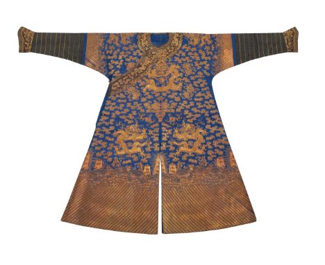 A Chinese shaded gold-thread court dragon robe,  jifu, Qing Dynasty, 19th century, circa 1850, worn by a mandarin of the cour