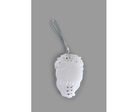 A Chinese white jade 'abstinence' plaque, Qing Dynasty, carved in openwork as a fingered citron, inscribed on one side with t