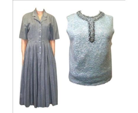 Hobbs Marilyn Anselm Grey 100% Cotton 1940s Style Dress, size M & Yam Fashions Vintage 100% Lambswool Blue Sequinned & Beaded