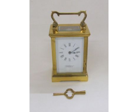 Garrards 8 Day Carriage Clock with enamelled dial & Roman numerals 