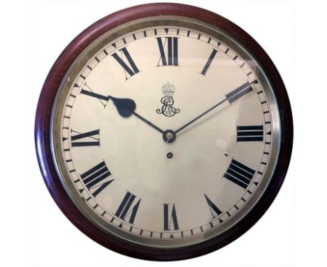 Edward VII Fusee Mahogany Dial Clock with cast bezel, cream dial with 12" dial, Roman numerals, used in the War Office room O