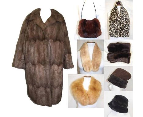 Ladies Coney? Fur Coat, lining embroidered with initials ET, approx. size 16, Fox Fur Muff, Fur Collar, fox fur stole, faux f