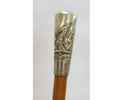 Early C19th Military Swagger Stick with nickel end & cap Royal Artillery Company crest, knight's right hand holding sphere be