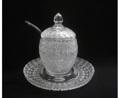 Cut Crystal Brunswick Star Pimms Barrel with lid & ladle & Matching Canapé Dish (2) 