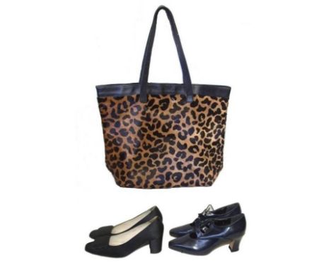 Pair Lily & Skinner Dark Blue Leather Vintage Style Shoes, Pair Katharine Hamnett Black Satin Shoes, both size 38 & Vintage A