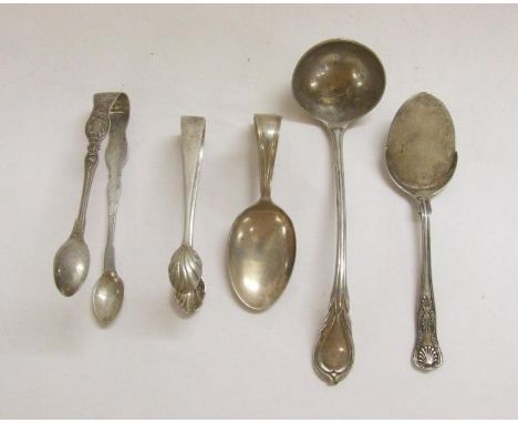 Small Silver Sauce Ladle, 2 Pairs Sugar Nips, Preserve Spoon & Babies Feeding Spoon 