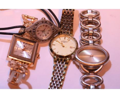 Four ladies fashion wristwatches including Rotary. P&amp;P Group 1 (£14+VAT for the first lot and £1+VAT for subsequent lots)