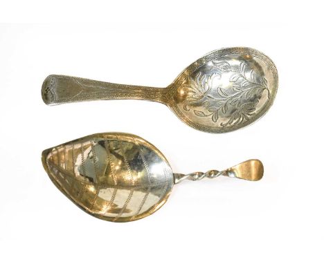 Two George III Silver Caddy-Spoons, One by George Wintle, London, 1820, Old English pattern, engraved with zig-zag decoration