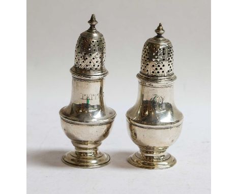 A George II Silver Pepperette and a George III Silver Pepperette, the first by Jabez Daniell, London, 1754, the second maker'