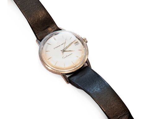 A stainless steel automatic calendar centre seconds wristwatch, signed Eterna-matic, model: Centenaire, 1960's
