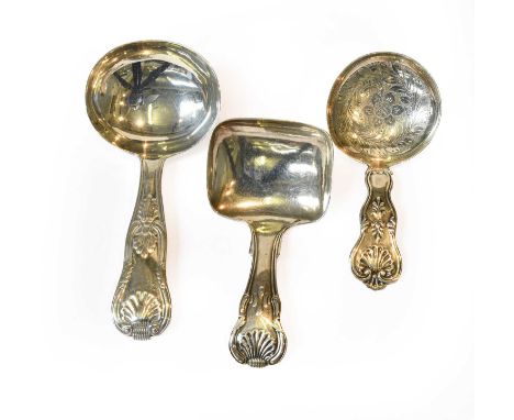 Three George IV Silver Caddy-Spoons, one by Joseph Willmore, Birmingham, 1820, King's pattern with oblong bowl, another maker