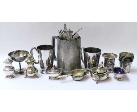 A Collection of Assorted Silver and Silver Plate, the silver including: two various small two-handled cups; a cased set of te
