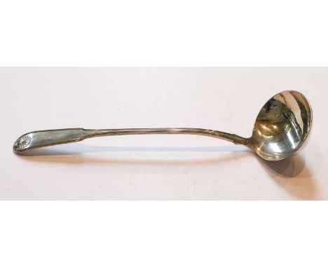 A George III Scottish Silver Soup-Ladle, by James McKay, Edinburgh, 1811, single struck Fiddle, Thread and Shell pattern, 35.