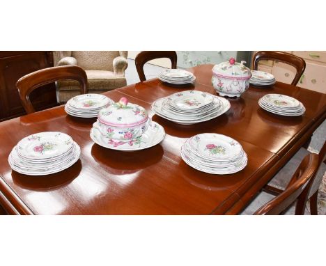 A Copeland Spode Marlborough pattern dinner service in French Faience style including, tureens, sauce tureens, sauce boats, s