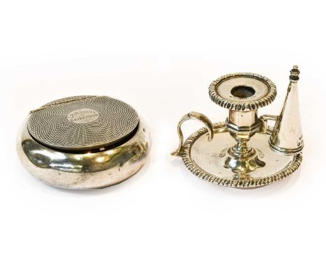 A Victorian Silver Chamber Candlestick, by Charles Thomas and George Fox, London, 1846, with gadrooned border and tapering ex