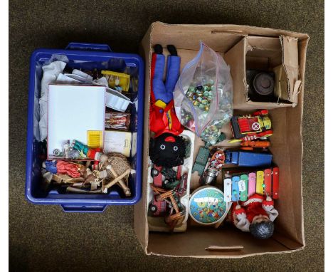 Two boxes of vintage toys including a clockwork tinplate model of a girl playing a xylophone, Dinky Chitty Chitty Bang Bang, 