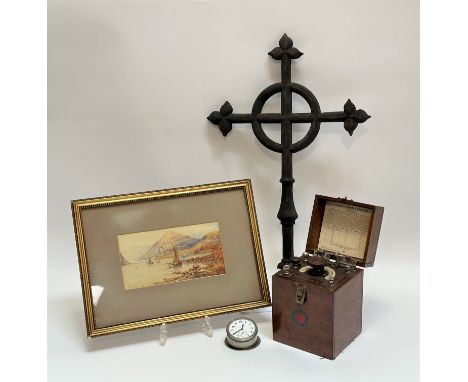 A mixed group comprising a 1923"Bijou" wireless crystal receiver made by The Thomson-Houston Co Ltd Rugby. in original wooden