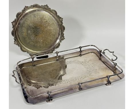 An Edwardian presentation Epns two handled gallery rail drinks tray with engraved inscription to Rev J R Bruce .... 1903 (6cm