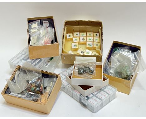 A large collection of gems and minerals (wide variety) comprising a set of green stones including Nephrite and Jadeite, three