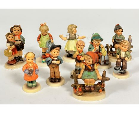 A collection of ten  Hummel pottery figures including, Let's Play, Sweet Treats, Little Gardener, Spring Waltz etc. (tallest:
