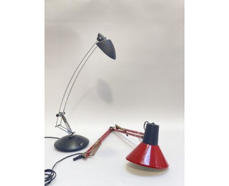 A vintage chrome and black polyurethane articulating reading lamp, together with an angle poise type lamp (A/F)