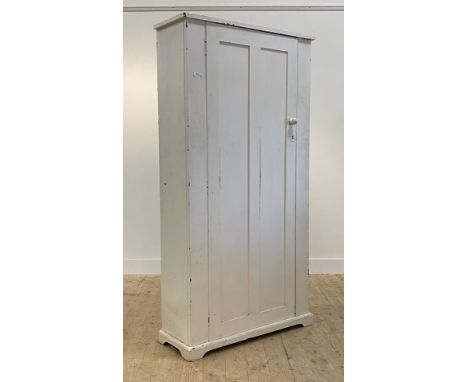 An early 20th century painted pine cupboard, single panelled door enclosing an interior fitted for hanging H185cm, W96cm, D33
